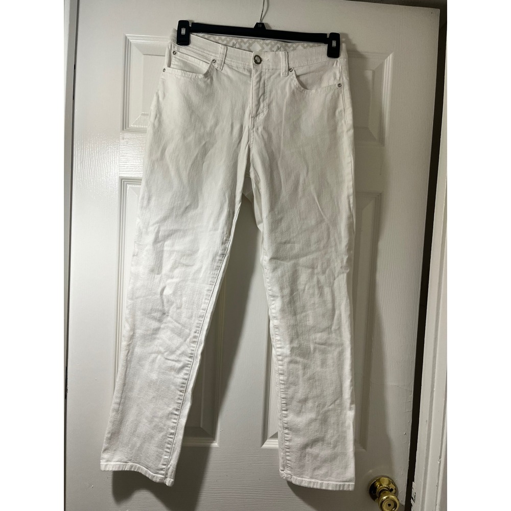 JM‎ Collection Petite White Straight Leg Jeans Rhinestone Button Women 10P